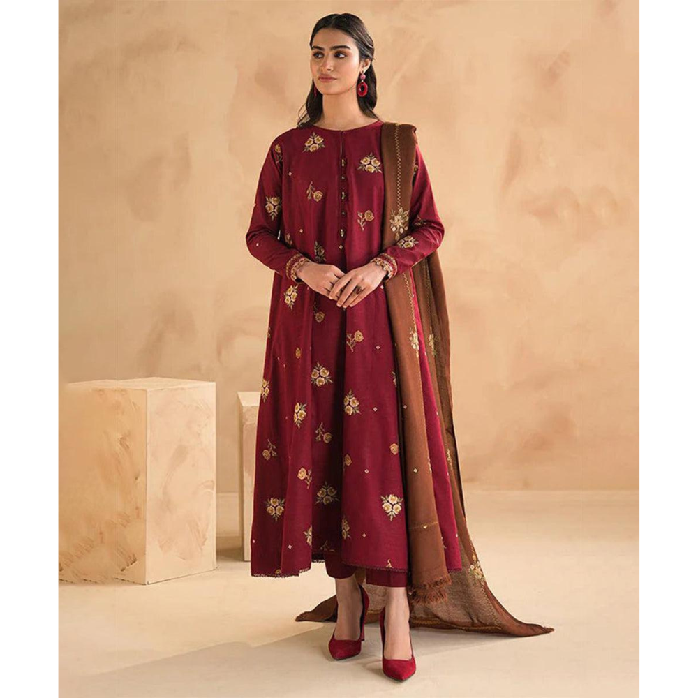 Asling Winter Collection – Dhanak Embroidered 3-Piece Suit ❄️