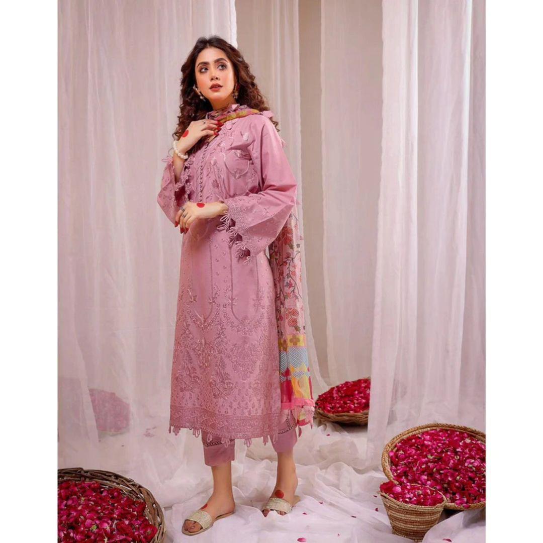 Airjet Dhanak 3-Piece Embroidered Suit with Wool Shawl