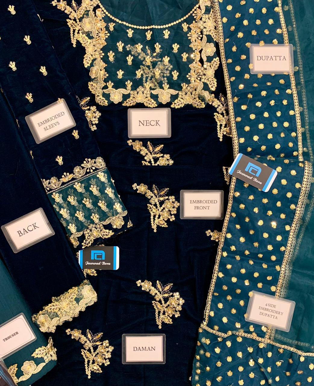 Afrozeh Velvet Embroidered 3-Piece Suit – Winter Collection ❄️