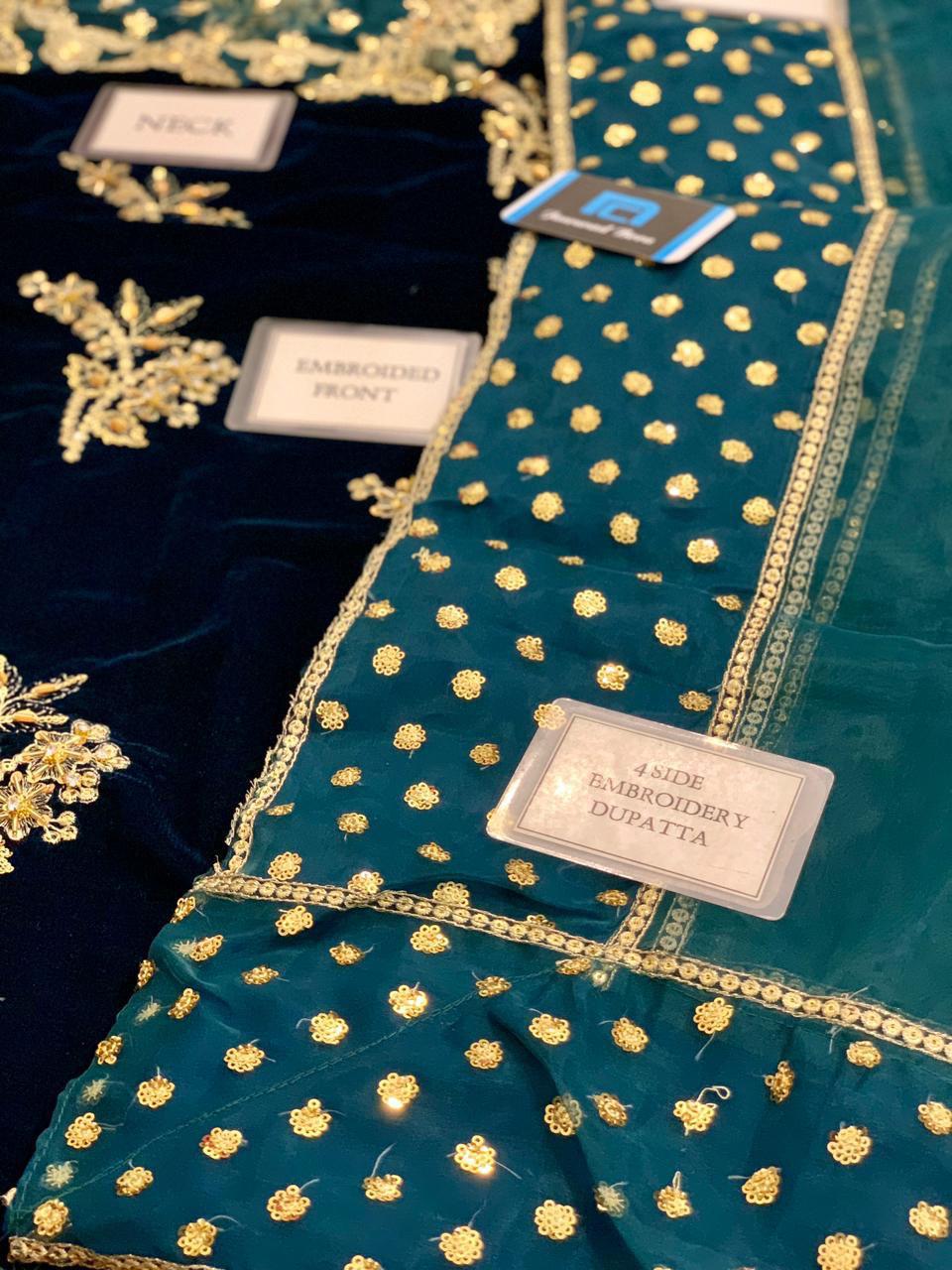 Afrozeh Velvet Embroidered 3-Piece Suit – Winter Collection ❄️