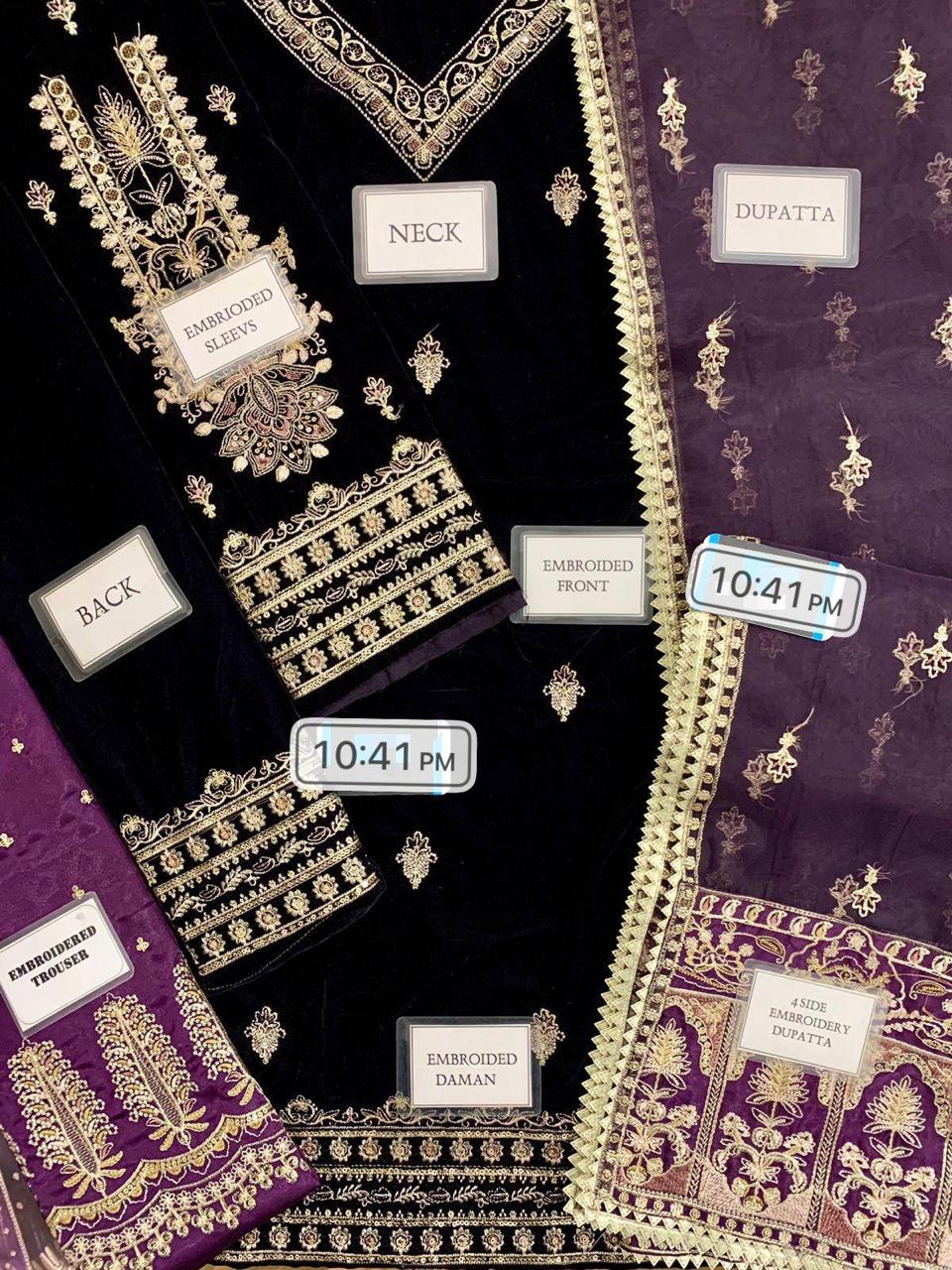 Baroque Velvet Micron Embroidered 3-Piece Suit – Purple Winter Collection ❄️