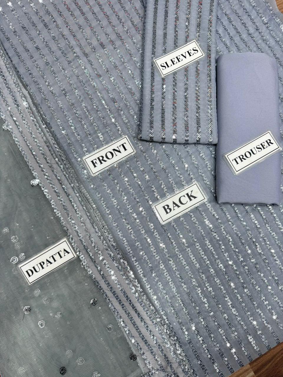 Baroque Semi Pure Chiffon 3-Piece Embroidered Outfit