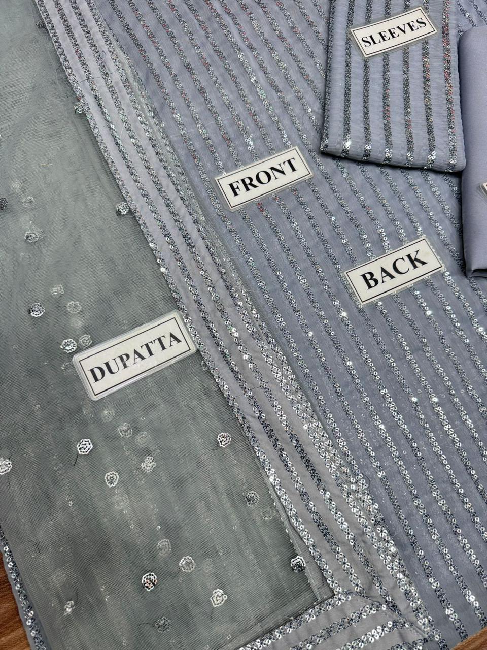 Baroque Semi Pure Chiffon 3-Piece Embroidered Outfit