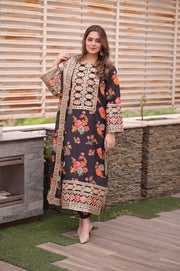 Ahmozi Digital Printed Shamoz Silk Unstitched 3-Piece Suit
