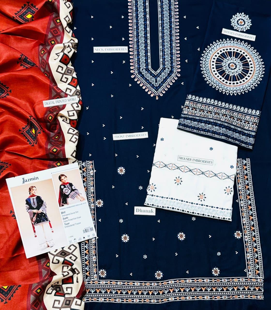 Jazmin Winter Collection – Dhanak Embroidered 3-Piece Suit ❄️