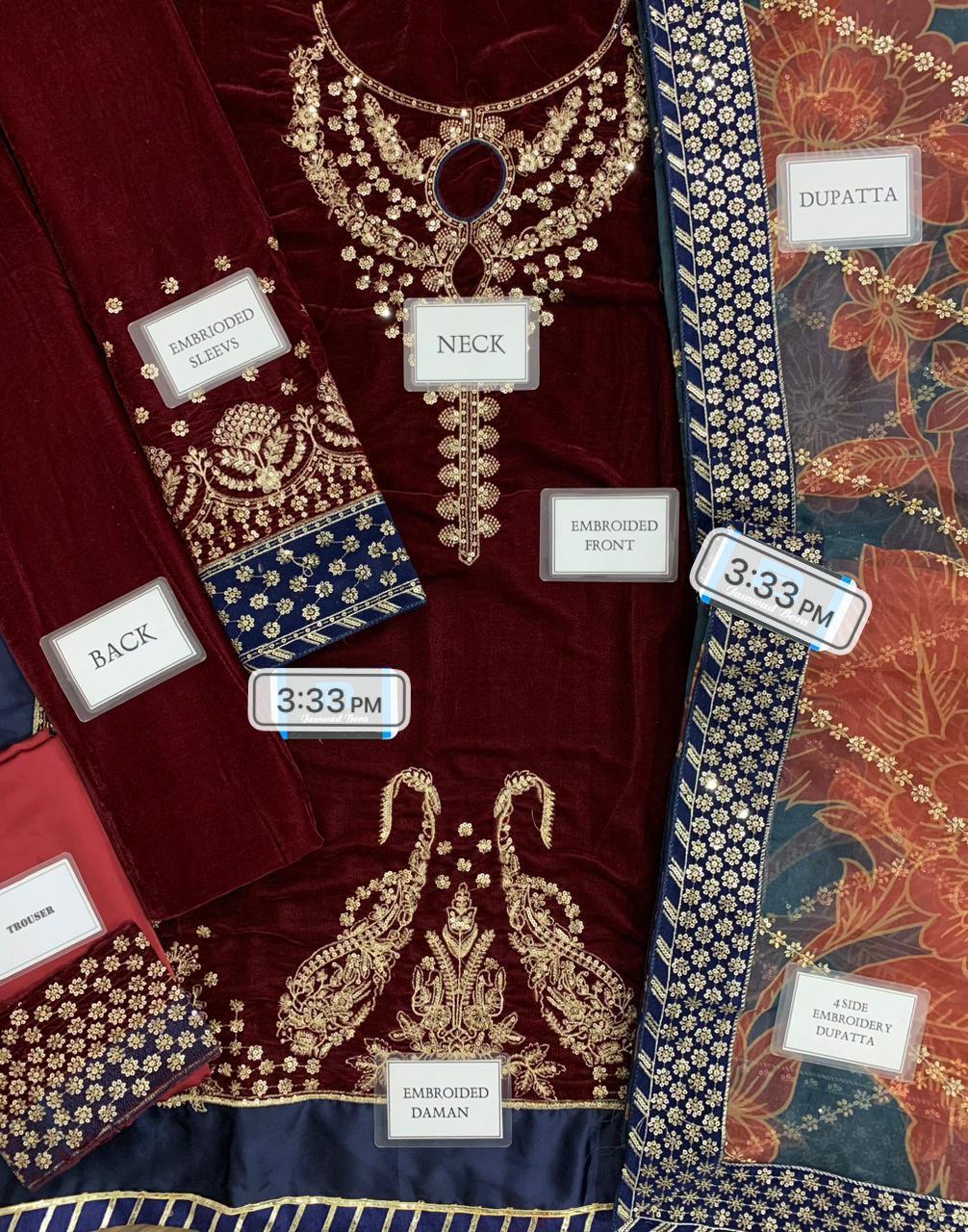 Micron Velvet Embroidered Spangle Work 3-Piece Dress Set ❄️