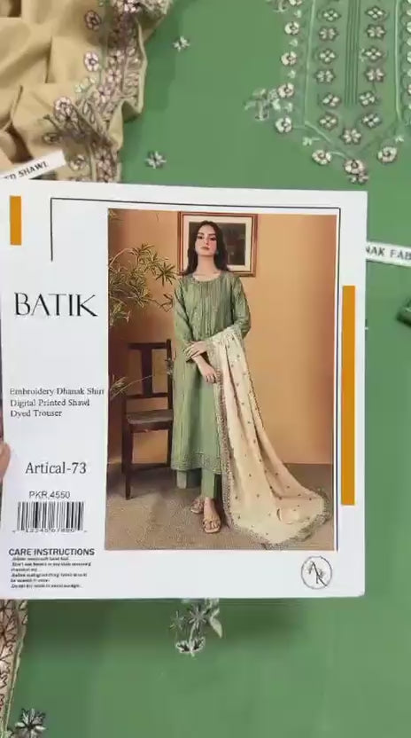 Load video: Batik Dhanak 3-Piece Embroidered Airjet Suit – Winter Collection ❄️