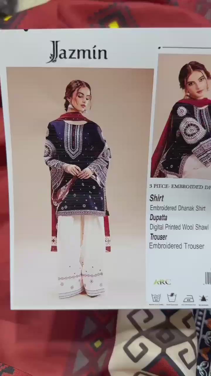 Load video: Jazmin Winter Collection – Dhanak Embroidered 3-Piece Suit ❄️