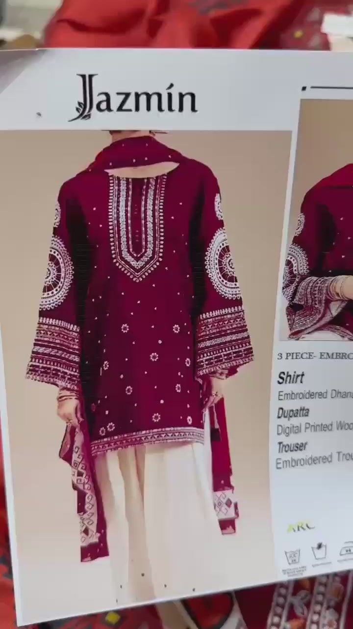 Load video: Jazmin Dhanak 3-Piece Embroidered Winter Suit ❄️