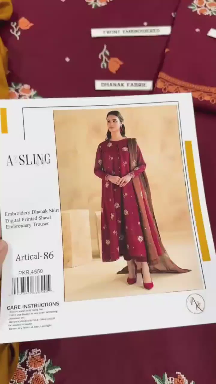 Load video: Asling Winter Collection – Dhanak Embroidered 3-Piece Suit ❄️