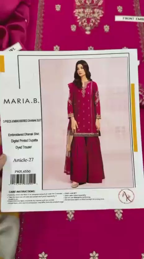 Load video: Maria B. Dhanak 3-Piece Embroidered Airjet Suit – Winter Collection ❄️